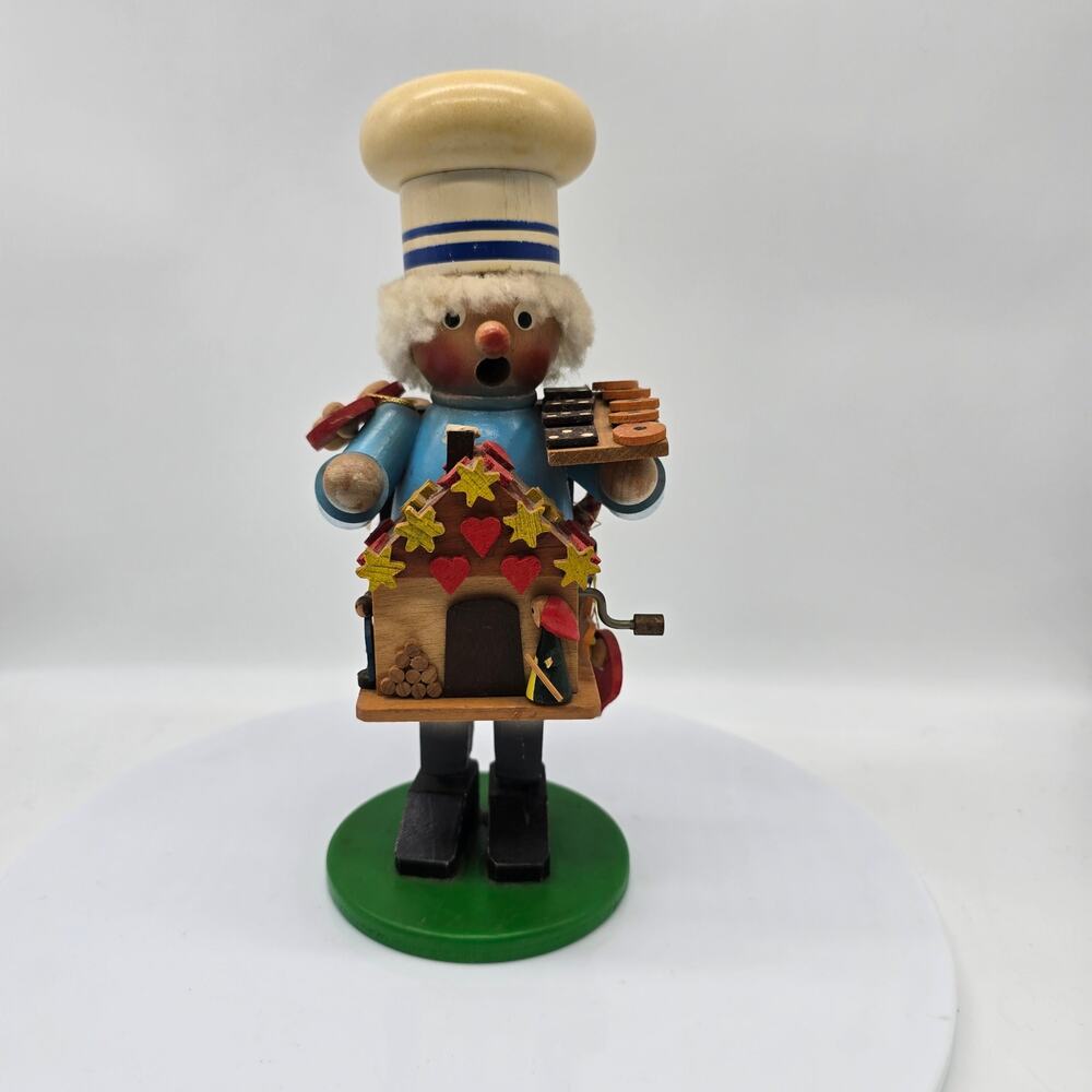 Vintage 9.5" Steinbach Smoker the Gingerbread Baker Crank Music Box Incense